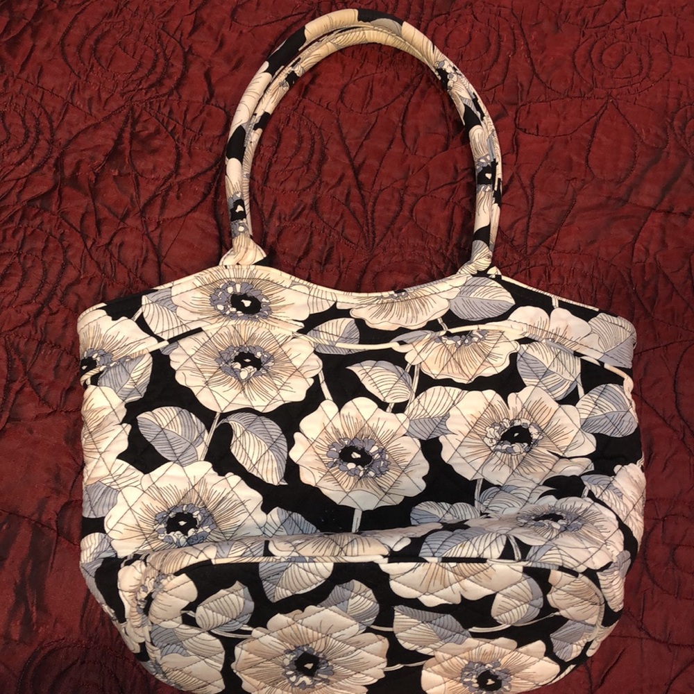 Vera Bradley Black/White/Grey Flower Print Tote Bag - Picture 7 of 7